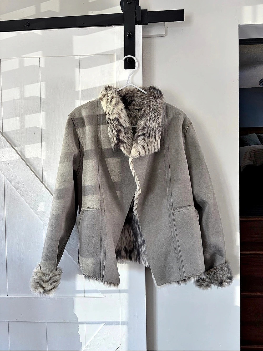 Anthropology MARRAKECH Fur Trim Jacket in Gray